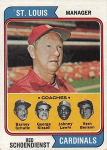 1974 Topps #236 Cardinals (Schoendienst/Schultz/Kissell/Lewis/Benson) VG-EX - Bild 1 von 2