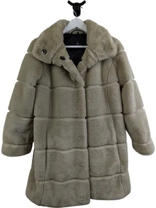 Junge Faux Fur Coat Beige Long Sleeve Button Closure - Size 36 - Picture 1 of 9