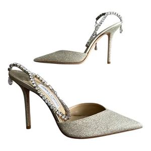 Bombas Jimmy Choo Saeda Platino Cristal de Hielo UK5 EU38 Brillo Polvoriento - Imagen 1 de 24