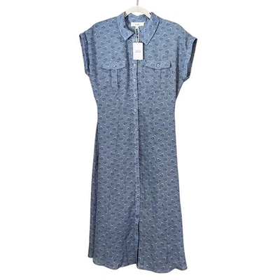 Lucky NUEVO Vestido Camisa Midi Floral Botón Frontal Manga Corta Cuello Azul M Foto 1 de 4