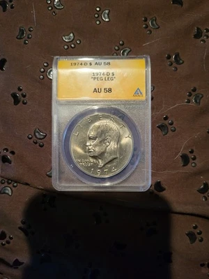 1974 D $1 EISENHOWER ANACS AU 58 "PEG LEG" VARIETY  - Image 1 of 2