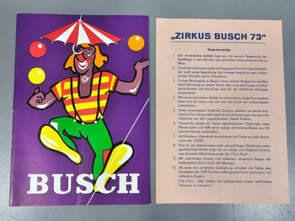 Altes original Programmheft Prospekt Zirkus BUSCH 1973 DDR Staatszirkus - Bild 1 von 2