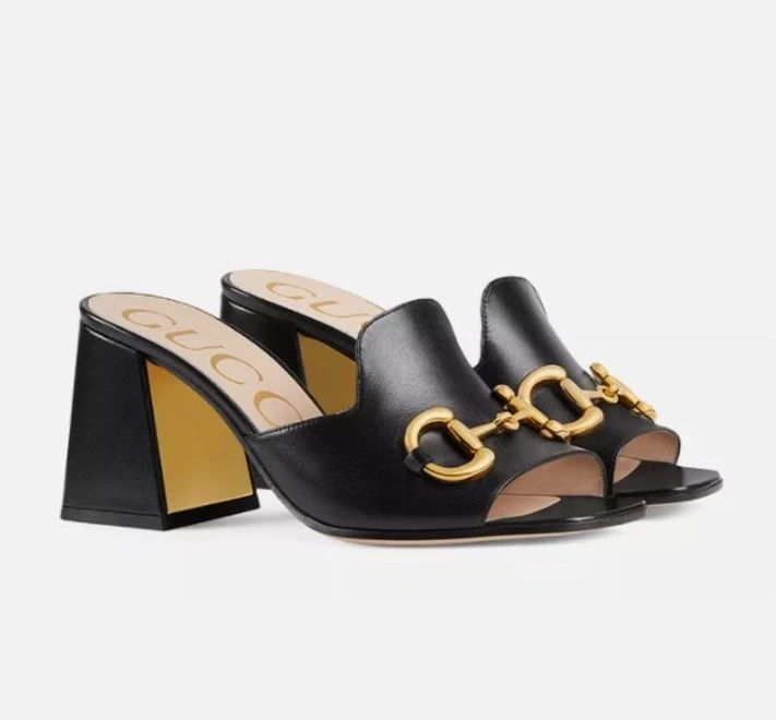 Womens GUCCI Leather Horsebit Open Toe Heel Sandals 655412 White 36