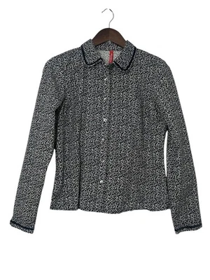 Blusa Hanna Andersson para mujer s8 negra blanca floral AOP manga larga con botones Foto 1 de 4