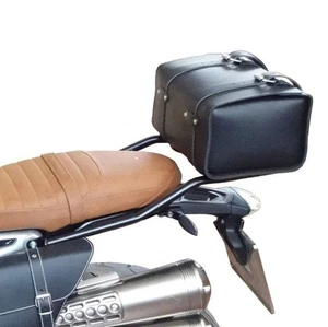 Borsa posteriore nera cuoio con piastra rigida enduro vintage SCRAMBLER CAFERACE - Imagen 1 de 5