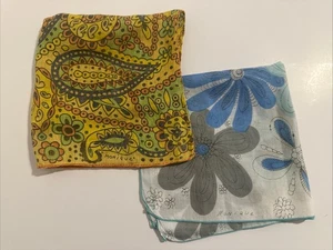 Two Vintage 1960s Designer Monique Hankies Handkerchiefs Paisley Flowers Mod - Picture 1 of 13