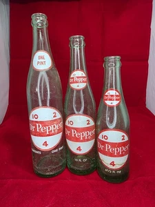 Lot of 3 Vintage Dr Pepper 10 2 4 Soda 6 1/2 oz 10 oz One Pint - Picture 1 of 8