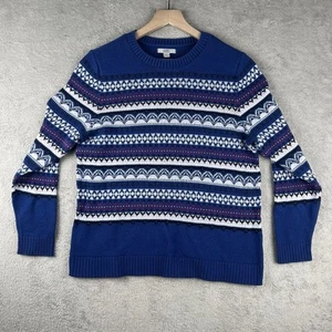 Croft & Barrow Women's Sweater Size L Blue Pattern Knit Long Sleeve Pullover - Picture 1 of 11