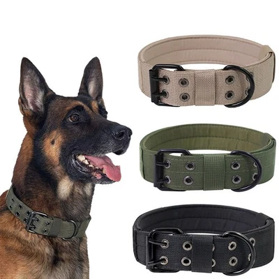 OneTigris Military Adjustable Dog Collar Metal D Ring Buckle M L XL