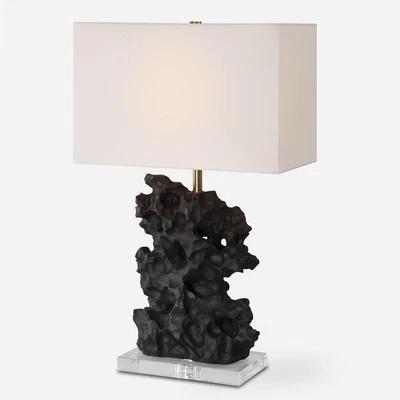 Uttermost 30386-1 Basalt Table Lamp Black Stone with Antique Brass and Crystal - Image 1 of 4