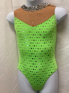NWOT Dance COSTUME leotard medium child Sequin neck Wolff Fording hot lime - Picture 1 of 4