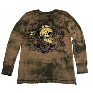 Affliction Shirt Herren M Totenkopf Y2K Goth Grunge Wende Langarm Thermo - Bild 1 von 13