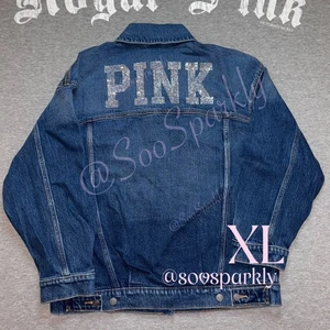 VS PINK Limited Edition Rhinestone Bling Denim Jean Oversized Trucker Jacket - Picture 1 of 13