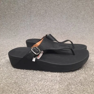 FitFlop The Skinny Deluxe Thong Wedge Sandals Women's 9 Black Slip On Flip Flop - Picture 1 of 10