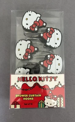 NEW Hello Kitty Sanrio Christmas Santa Shower Curtain Hooks Holiday CUTE - Image 1 of 3