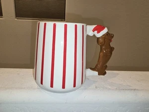 Taza pintada a mano Dachshund perro Santa Navidad vacaciones rayas rojas y blancas NUEVA - Imagen 1 de 6
