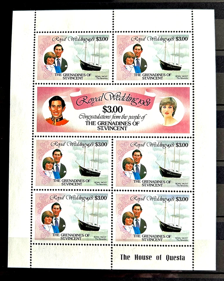 UK. GB British Colony St. Vincent block of 7 stamps 1981 Royal Wedding MNH QEII - Image 1 of 1