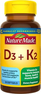 Nature Made Vitamin D3 K2 5000 IU Bone Teeth Muscle Immune Support 30 Softgels - Picture 1 of 9