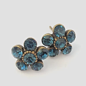 Michal Negrin Earrings Deep Blue Crystal Flower Vintage Revival Post Romantic - Picture 1 of 12