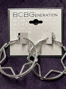 BCBGeneration Silver Hoop Star Earrings
