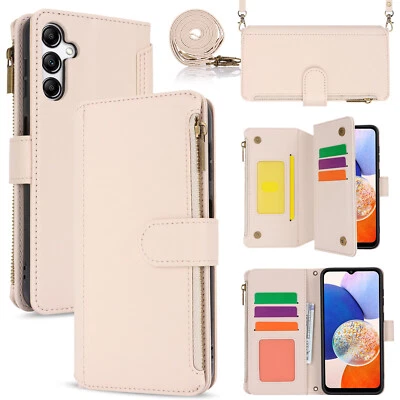 Funda tipo billetera bandolera de cuero con cremallera para Samsung A15 A25 5G A35 A14 A53 A54 A55 Foto 1 de 4