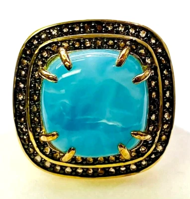 HSN Rarities 镀金纯银 Vermeil Larimar & Smoky 石英戒指 尺寸 7 — 第 1/4 张图片