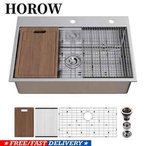 HOROW 32'' 33'' Lavello Cucina Sottolavello Singolo Calibro 18 Acciaio Inox - Foto 1 di 16