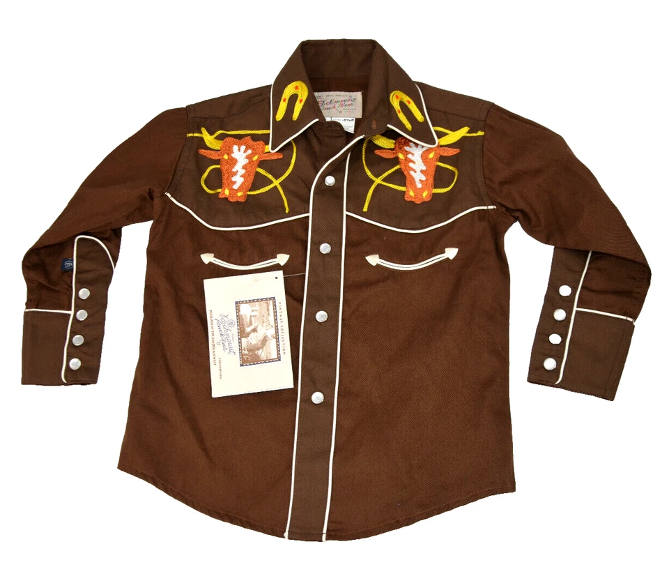Rockmount Ranch Wear Western Shirt Kids S Cowboy Pearl Snap Longhorn Embroidered - Image 1 of 4