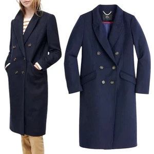 J. Crew Wool Cashmere Blend Double Breasted Top Coat Navy Blue Women Size 10 - Picture 1 of 12
