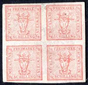 GERMANY MECKLENBURG Schwerin 1856 SCOTT # 1 BLOCK OF 4 - Picture 1 of 2