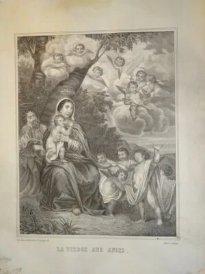 GRANDE LITHO VIERGE ANGE JESUS CHRIST DIEU JOSEPH SAINTE FAMILLE MADONE 1840 - Photo 1/3