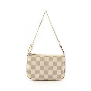 LOUIS VUITTON Mini pochette Accessoires Handbag N58010 Damier Azur White Used LV - Picture 1 of 10