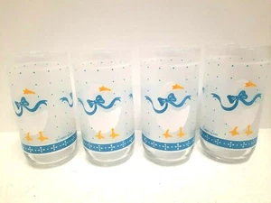 MCM Libbey Vidrio Blanco Esmerilado País Cintas Azul Ganso 12 oz Juego de 4 - Imagen 1 de 4