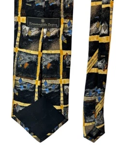 ERMENEGILDO ZEGNA CORBATA PARA HOMBRE NEGRO AMARILLO MODERNO seda Italia estampado - Imagen 1 de 13