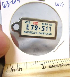 1963-64 Wisconsin E72 511 DAV License Plate tag keychain Disabled American Vet - Picture 1 of 2