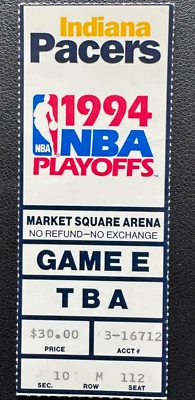 1994 Indiana Pacers vs Hawks NBA Playoff Ticket – Game 5 Market Square Arena - Image 1 of 3
