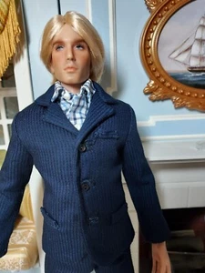 Navy Cotton Suit plus Cotton Plaid Shirt - made to fit Kinsman, Matt Men dolls - Picture 1 of 8