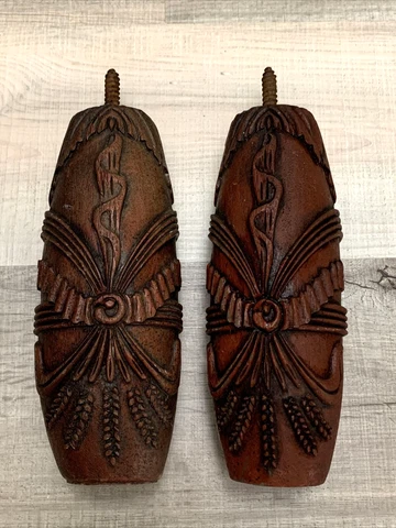 ANTIQUE FURNITURE FEET Legs Front Wood HAND CARVED 8" Lot of 2 EARLY HEAVY Cover