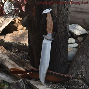 Ashen Edge Hot Item Bowie Knife AUS-8 Steel Walnut Wood Wooden Bolster Tactical - Picture 1 of 10