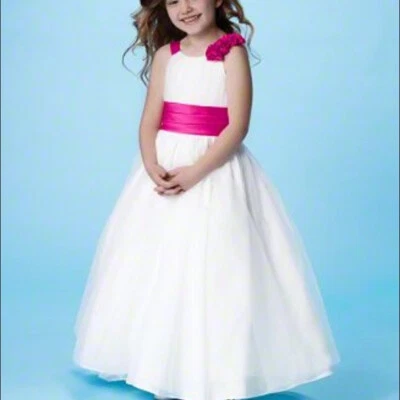 ALFRED ANGELO $160 6654 6 MARFIL FUSHCIA ROSA CALIENTE NIÑA DE LAS FLORES MINI VESTIDO DE TÉ CRIADA Foto 1 de 3