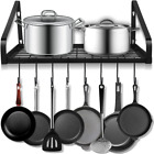 Wall Mounted Pot Rack, Hanging Pots and Pans Storage Organizer Holder with Hooks