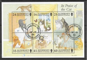 ALDERNEY MINI SHEET SG MSA95 "IN PRAISE OF THE CAT" C.T.O.(FDI)19/7/1996 - Picture 1 of 2