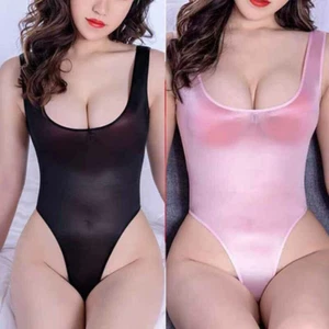 Body tuta donna lingerie taglio alto perizoma body effetto bagnato lucido lucido - Foto 1 di 15