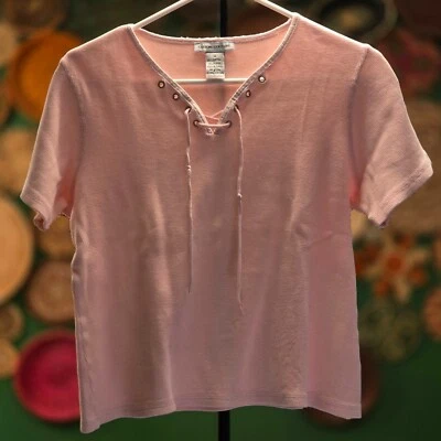 🌸 Y2K Cotton Couture Pink Waffle Baby Tee – Lace-Up V-Neck 🌸 - Photo 1/4