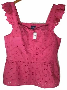 New W/ Tags Gap Plus Size XXL TALL Peplum Eyelet Top Rose Pink - Picture 1 of 12
