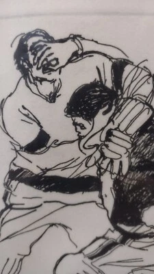 LeRoy Neiman Rare Original Etching Hand Signed Hockey Brawl Fight Sports Artwork - Image 1 of 4