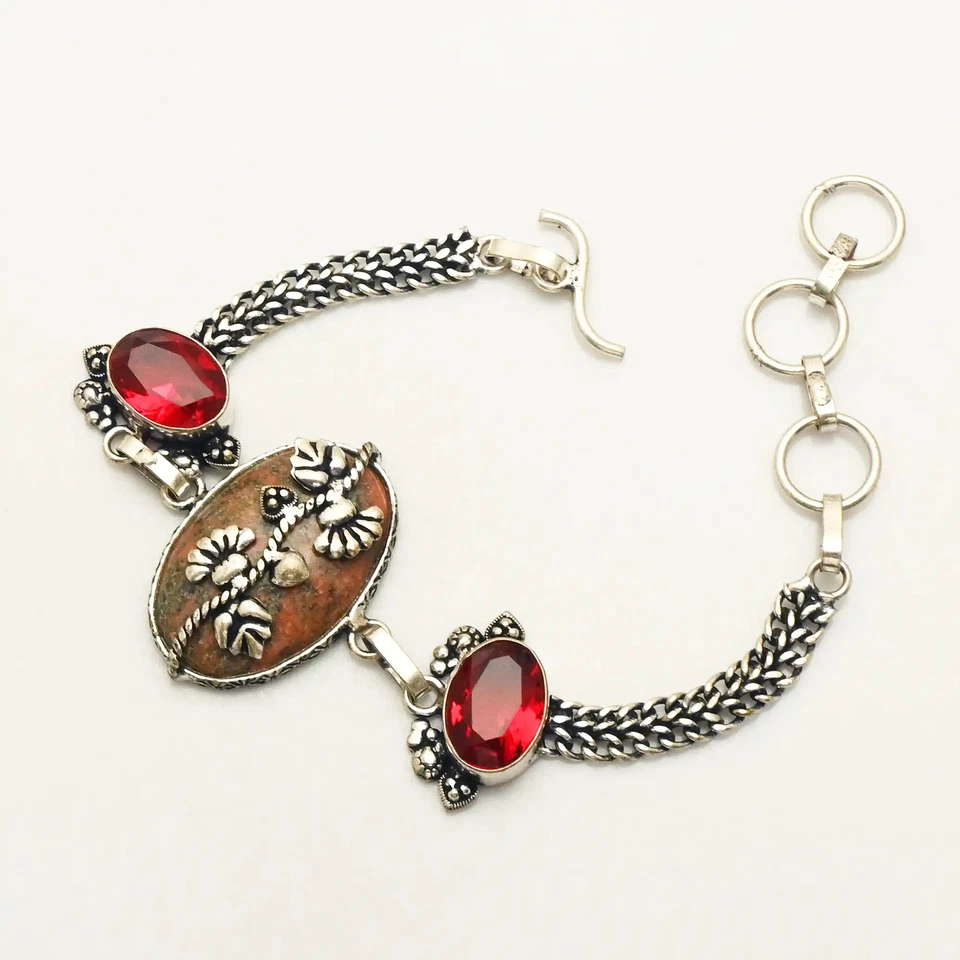 Pulsera étnica hecha a mano de piedras preciosas granate Unakita 22 gms regalo AB 20226 Foto 1 de 1