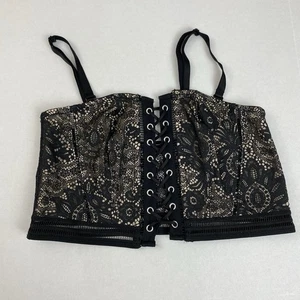 Victoria Secret Women’s Large Laced Lined Corset Black Side Zip Stretch - Picture 1 of 8