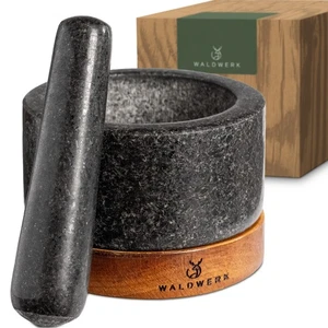 Mortar and Pestle - Mortar and Pestle Set with Anti-Scratch Acacia Wood Base ... - Foto 1 di 6