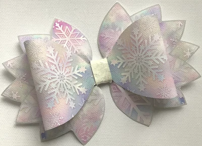 PASTEL ICE SNOWFLAKES STATEMENT PRINTED CANVAS FABRIC BOW TEMP MAKE HAIR BOWS - Image 1 of 3
